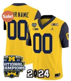 Custom Michigan Wolverines Jersey Name and Number Vapor Limited Football 2024 National Champions Patch Navy Sleeves