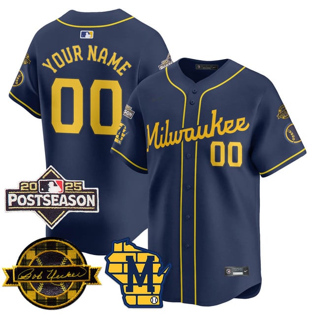Custom Milwaukee Brewers 2025 Postseason Jersey navy