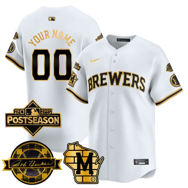 Custom Milwaukee Brewers 2025 Postseason Jersey white gold