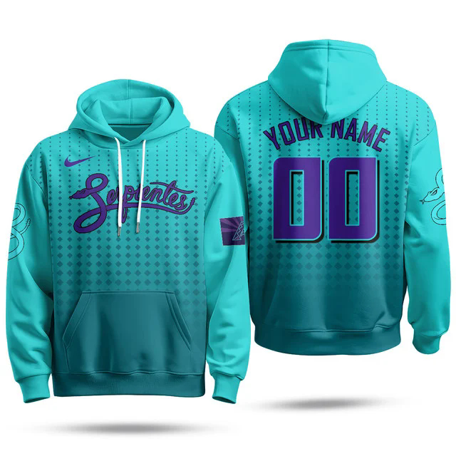 Custom NameGender Arizona Diamondbacks Purple for Second “Serpientes” City Connect Hoodie TEAL.webp