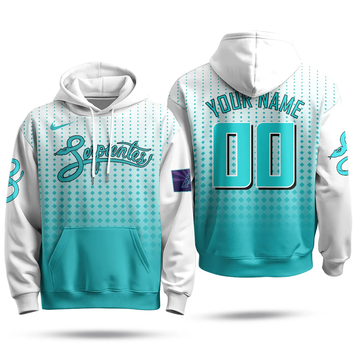 Custom NameGender Arizona Diamondbacks Purple for Second “Serpientes” City Connect Hoodie WHITE.webp