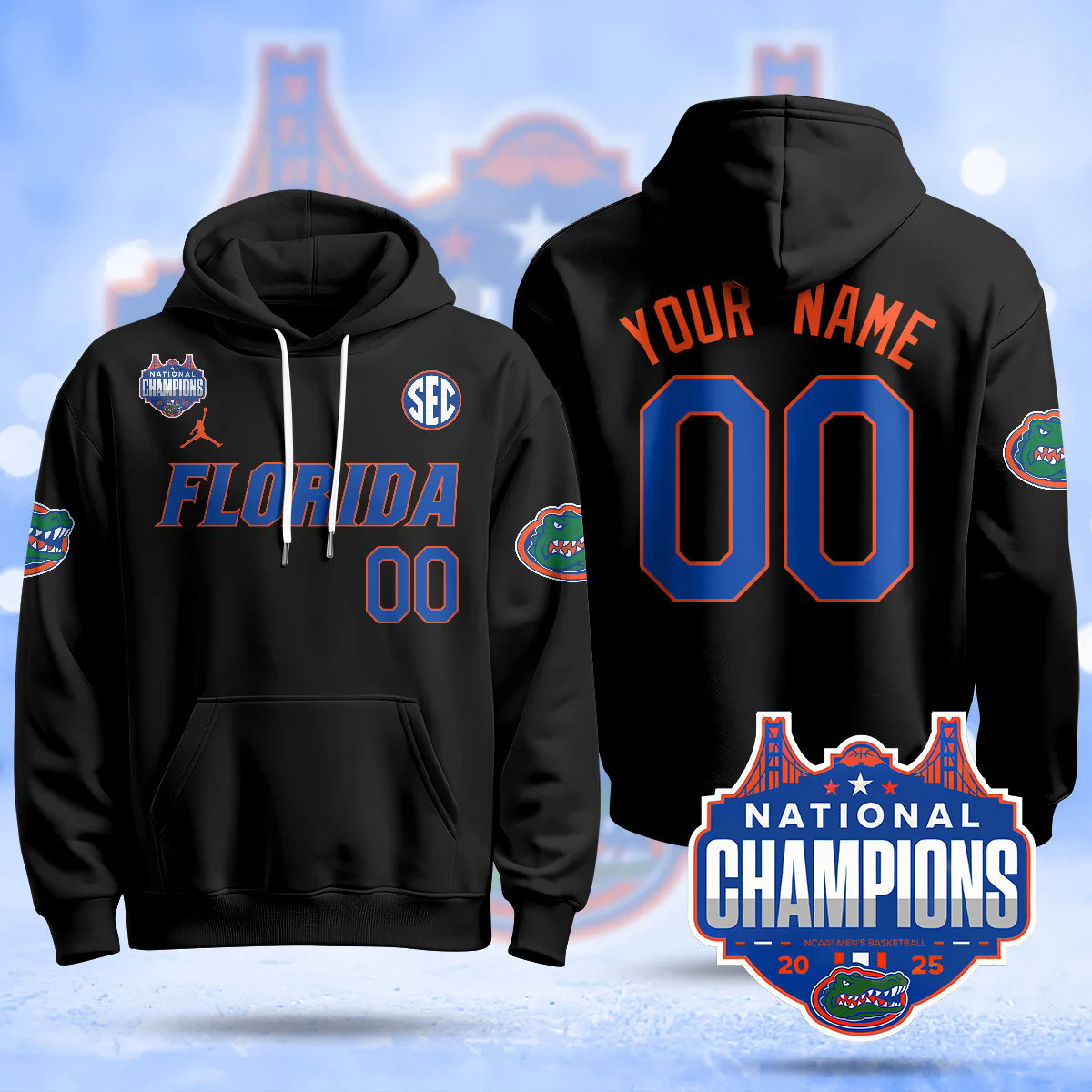 Custom NameGender Florida Gators 2025 National Champions Basketball Hoodie BLACK.webp (1)