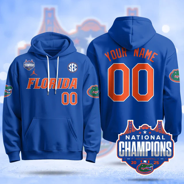 Custom NameGender Florida Gators 2025 National Champions Basketball Hoodie.webp