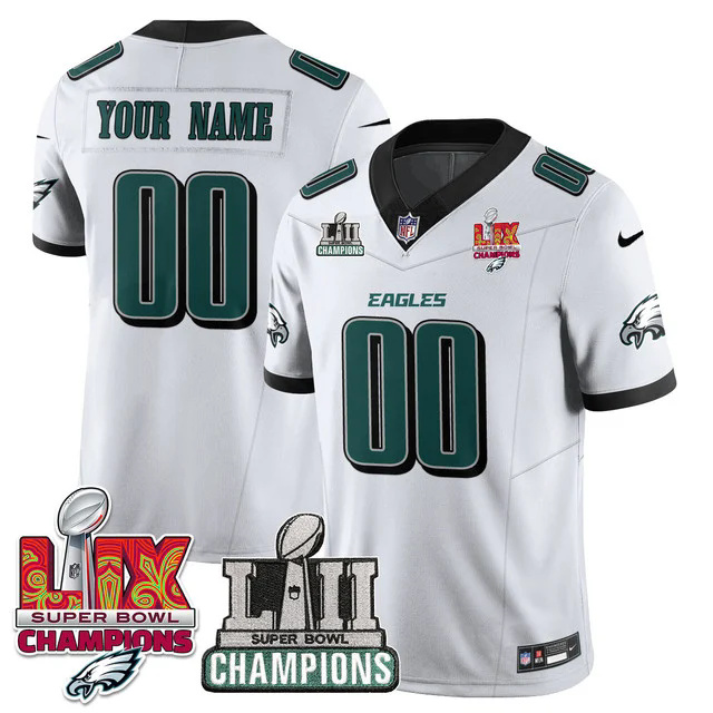 Custom NameGender Philadelphia Eagles LII-LIX Super Bowl Champions Vapor Limited Jersey WHITE.webp