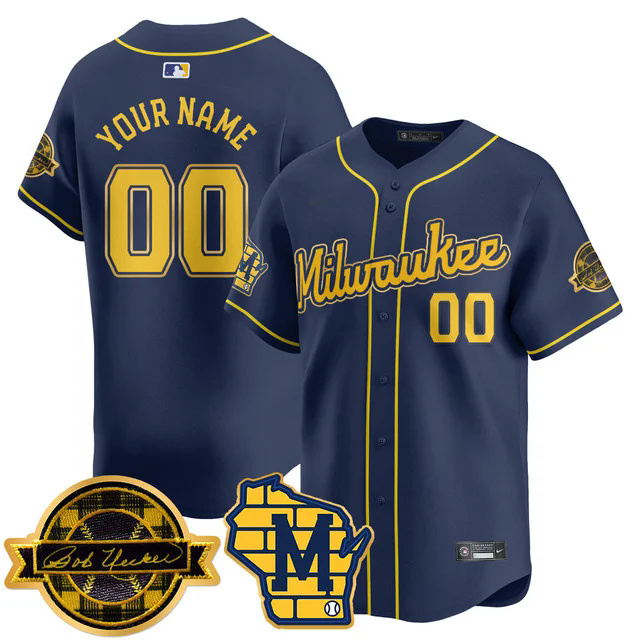 Custom NameNumber Milwaukee Brewers 2025 Limited Gold Jersey navy.webp