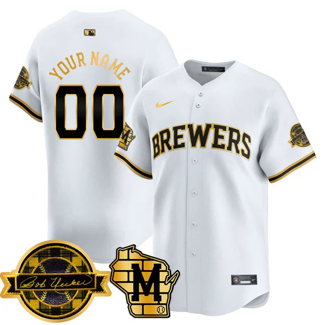 Custom NameNumber Milwaukee Brewers 2025 Limited Gold Jersey white.webp