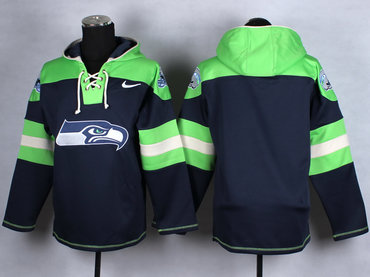 Custom Nike Seahawks Navy Blue Player Pullover NFL Hoodie (Any name&number)