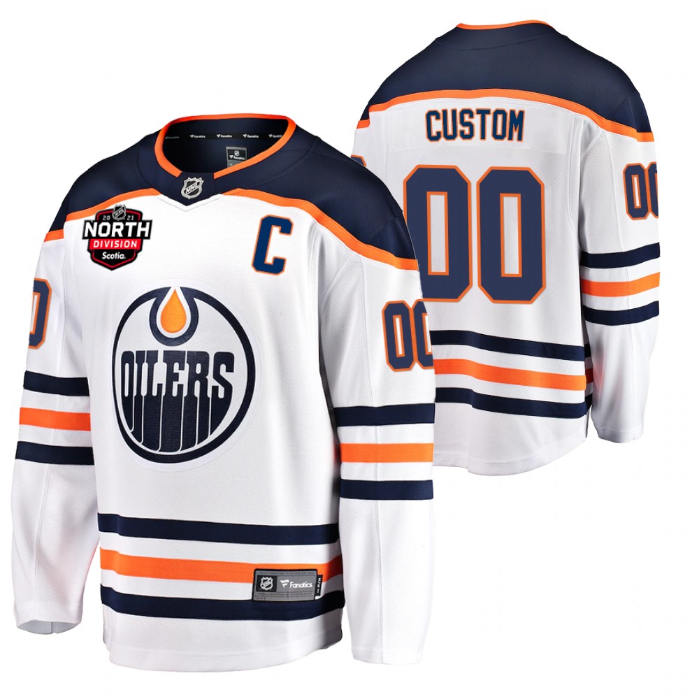 Custom Oilers 2021 North Division Patch Jersey White Away