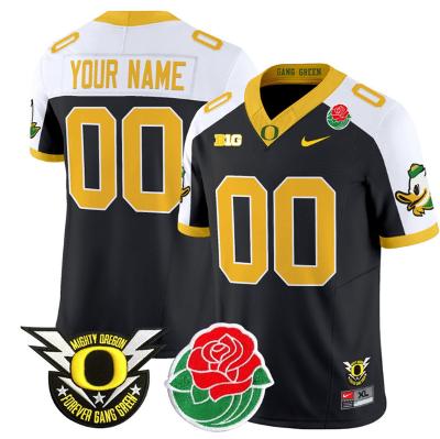 Custom Oregon Ducks Jersey Name, Number 2024 Rose Bowl Patch N1 Black Alternate