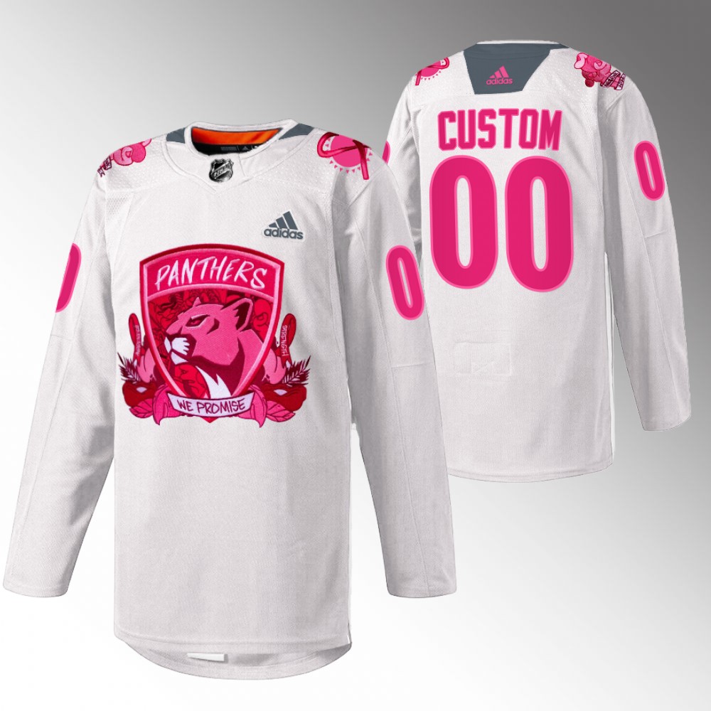 Custom Panthers Pink in the Rink Jersey White Warmup