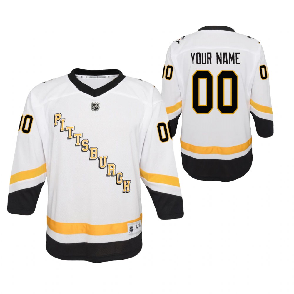 Custom Pittsburgh Penguins 2021 Reverse Retro White Youth Jersey Replica