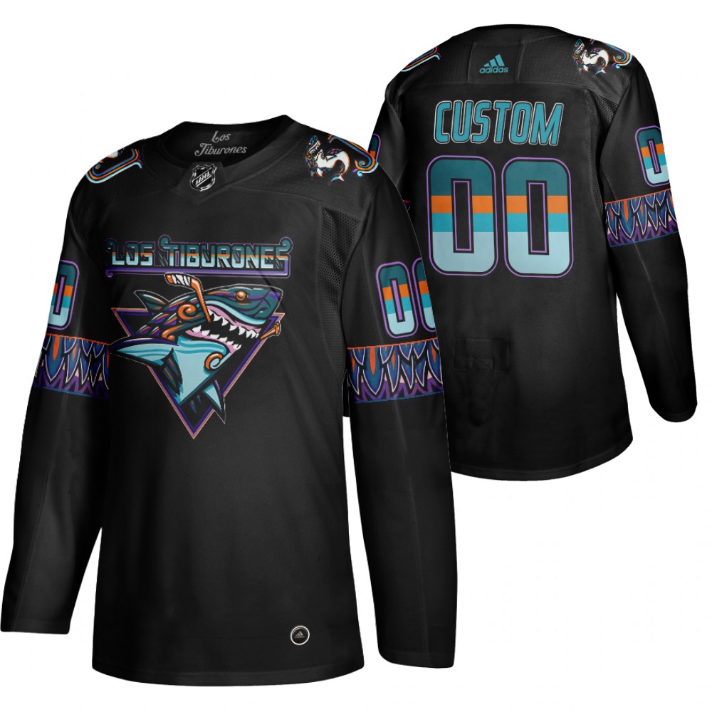 Custom San Jose Sharks Los Tiburones Hockey Black Jersey
