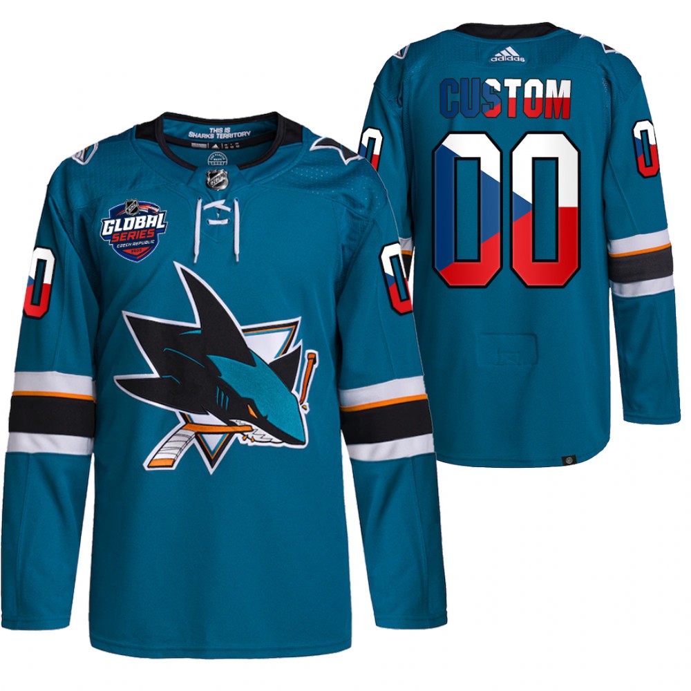 Custom San Jose Sharks Teal 2022 NHL Global Series Czech Republic Challenge Jersey