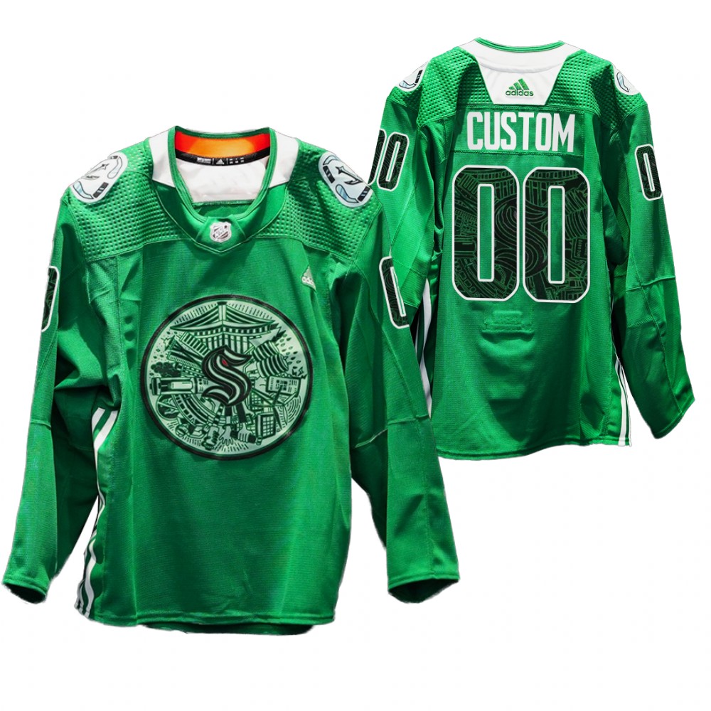 Custom Seattle Kraken Green Night Jersey Green Warm-Up