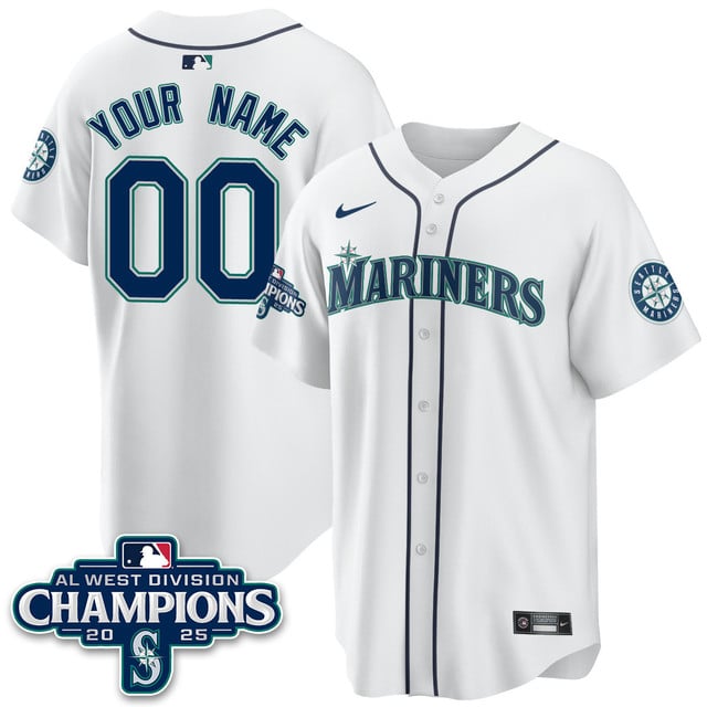 Custom Seattle Mariners 2025 AL West Division Champions Jersey white