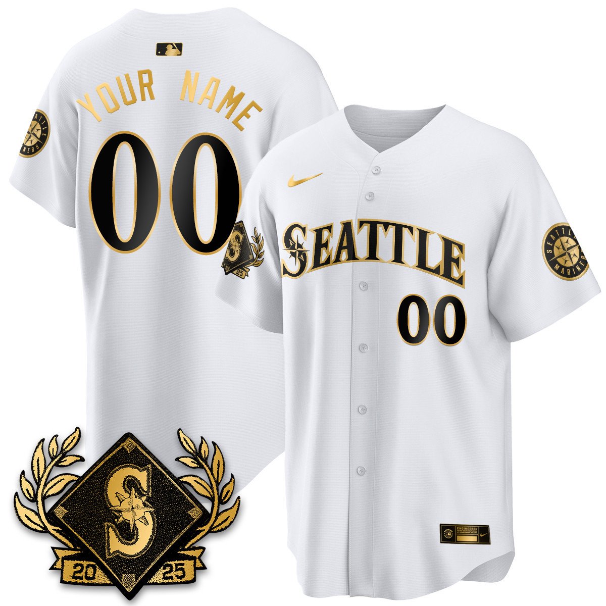 Custom Seattle Mariners 2025 Series Gold Jersey white
