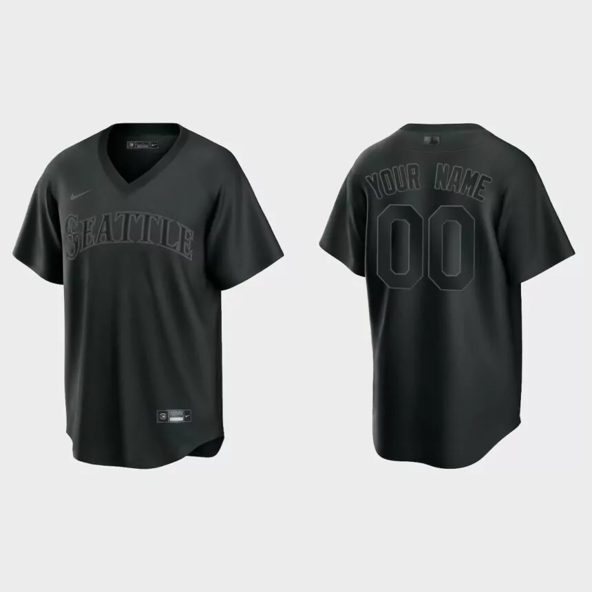 Custom Seattle Mariners Pitch Black Fashion Replica Jersey – Black