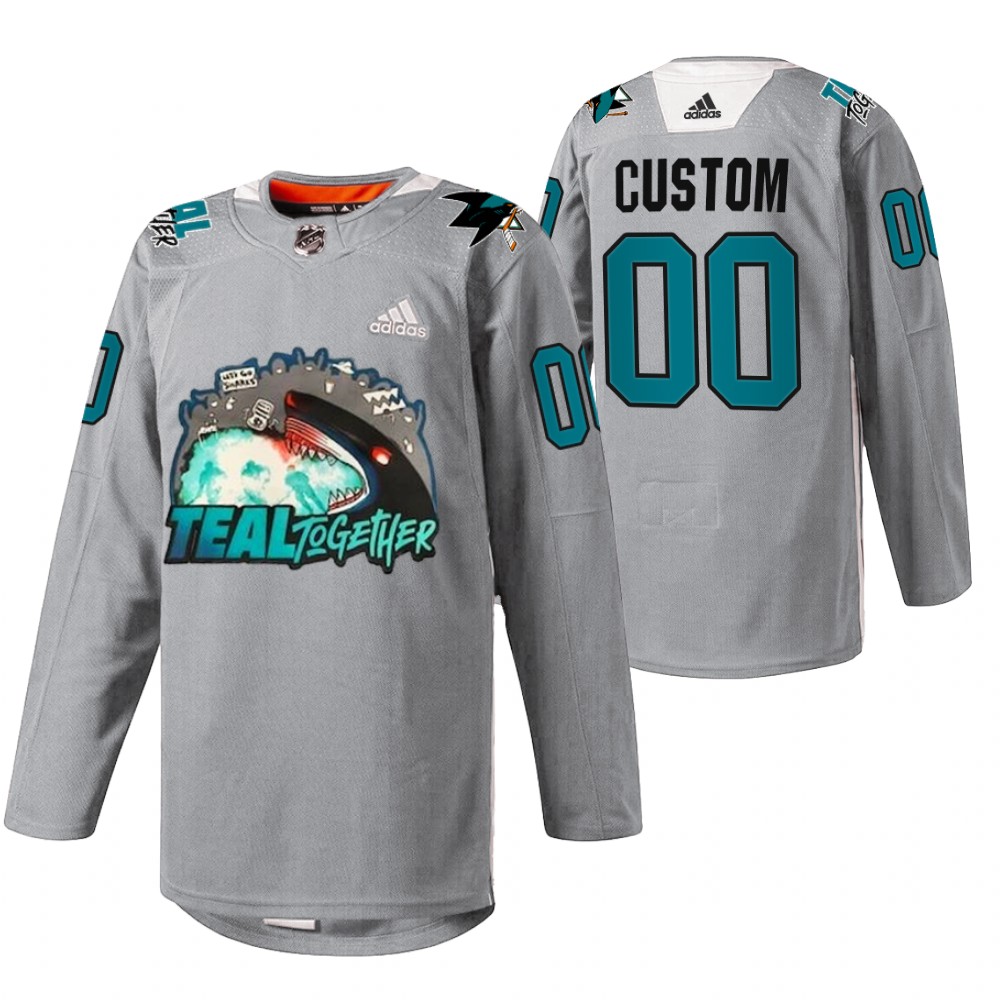 Custom Sharks Fan Appreciation Jersey Gray Teal Togehter