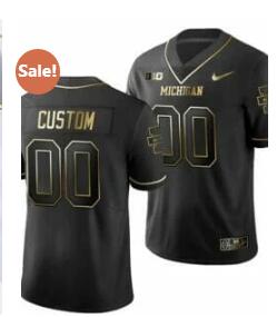 Custom University Of Michigan Jersey Black College Football Golden Edition Limited Jersey