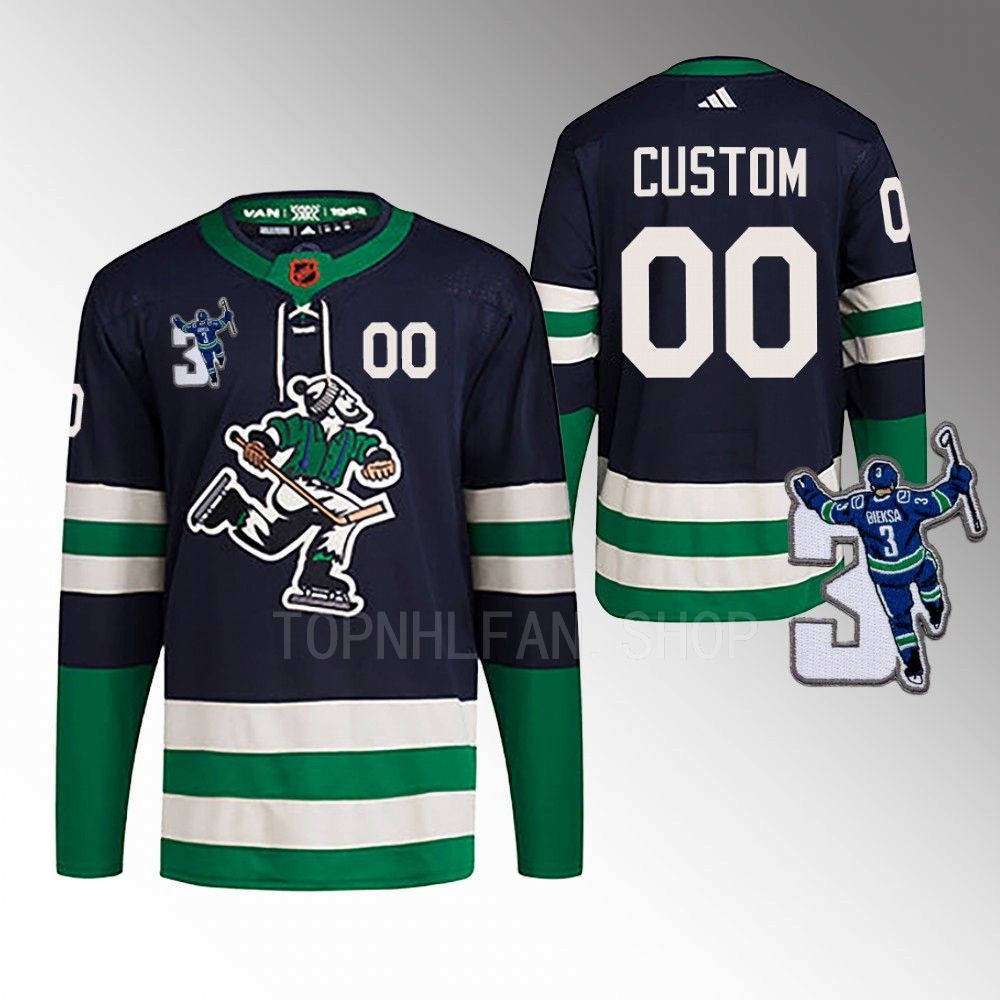 Custom Vancouver Canucks Navy Kevin Bieska patch Reverse Retro 2.0 Jersey