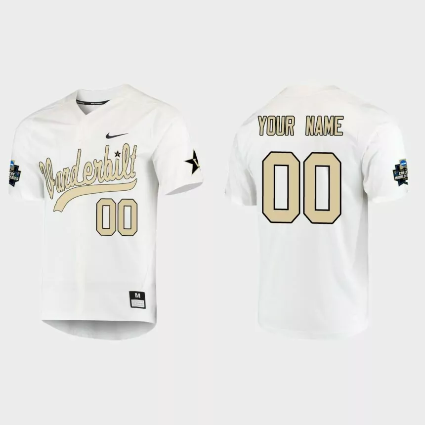 Custom Vanderbilt Commodores College World Series Baseball Jersey – White