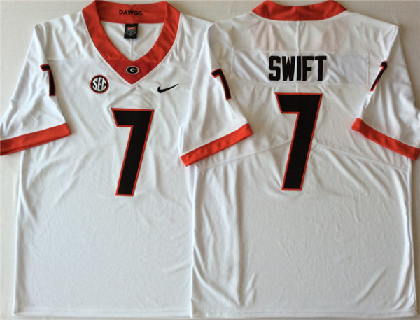 D'Andre Swift Georgia Bulldogs Men's Jersey - #7 NCAA White Limited Away