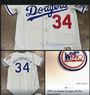 DODGERS 34 VALENZUELA BASEBALL JERSEY