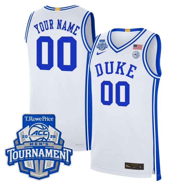 DUKE BLUE DEVILS 2026 ACC CONFERENCE TOURNAMENT CHAMPIONS CUSTOM BASKETBALL JERSEY WHITE
