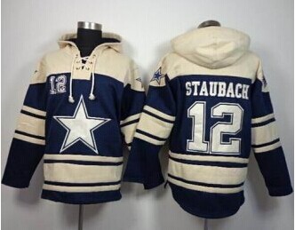 Dallas Cowboys #12 Roger Staubach Navy Blue Sawyer Hooded Sweatshirt NFL Hoodie