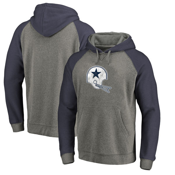 Dallas Cowboys NFL Pro Line By Fanatics Branded Throwback Logo Tri-Blend Raglan Pullover Hoodie Gray Navy