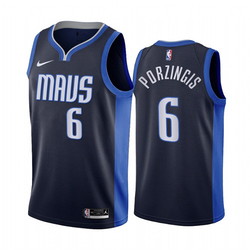 Dallas Mavericks #6 Kristaps Porzingis Navy NBA Swingman 2020-21 Earned Edition Jersey