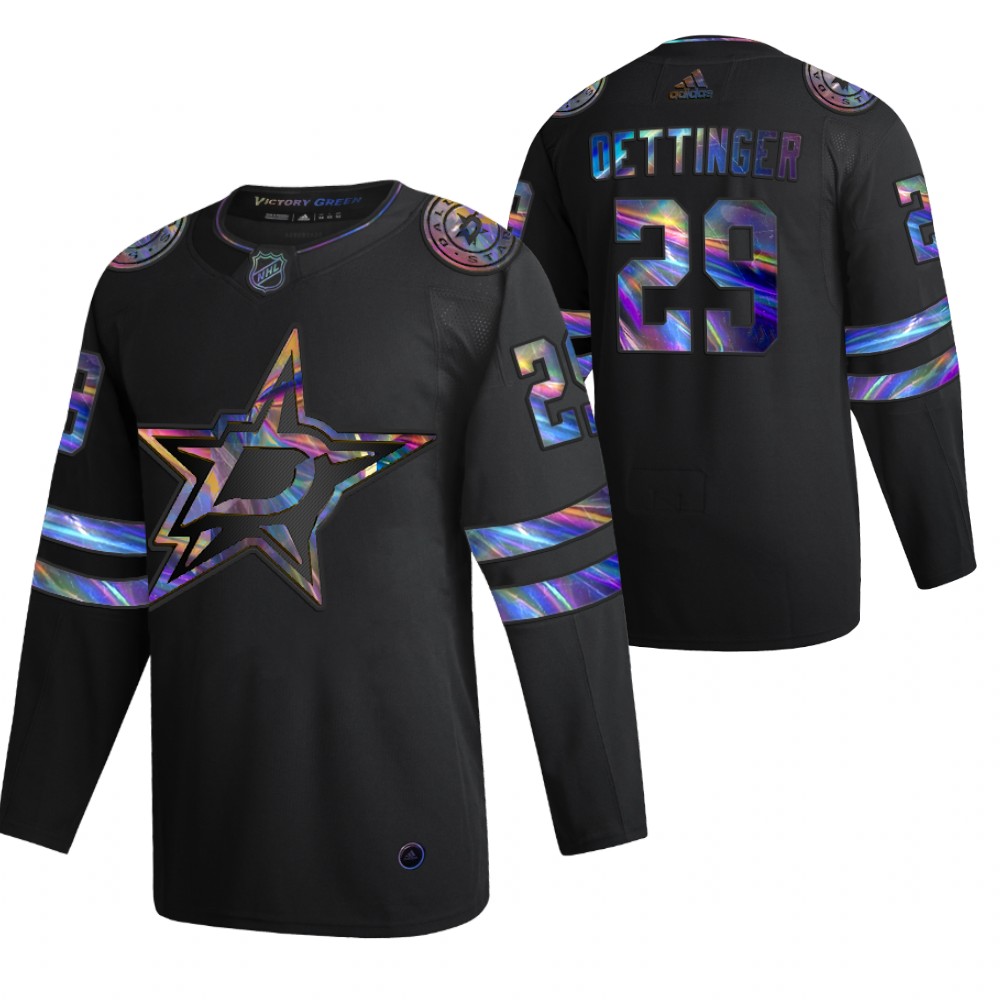 Dallas Stars Jake Oettinger Black 2020-21 Iridescent Holographic Collection Authentic Jersey