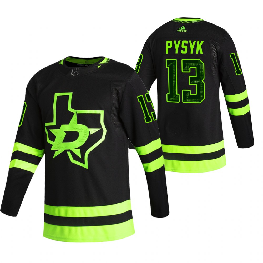 Dallas Stars Mark Pysyk 2020-21 Alternate Black Blackout Jersey Neon Skyline Green