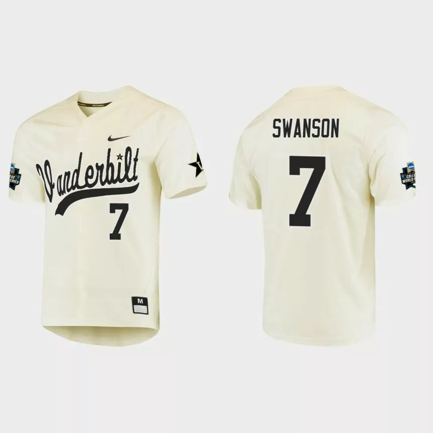 Dansby Swanson Vanderbilt Commodores College World Series Baseball Jersey – Cream