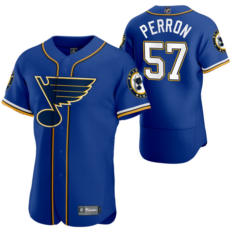 David Perron Blues 2020 NHL X MLB Crossover Baseball Jersey Royal