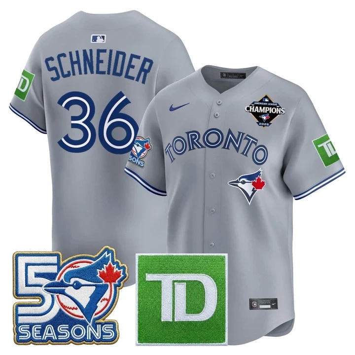 Davis Schneider #36 Toronto Blue Jays Grey Jersey