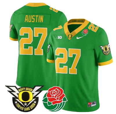 Daylen Austin Jersey #27 Oregon Ducks 2024 Mighty Rose Bowl Patch N2 Green