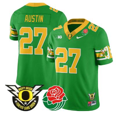 Daylen Austin Jersey #27 Oregon Ducks 2024 Rose Bowl Patch Football Green