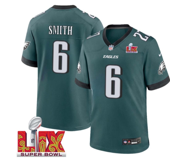 DeVonta Smith No 6 Men Super Bowl LIX Philadelphia Eagles Home Game 2025 Jersey- Replica