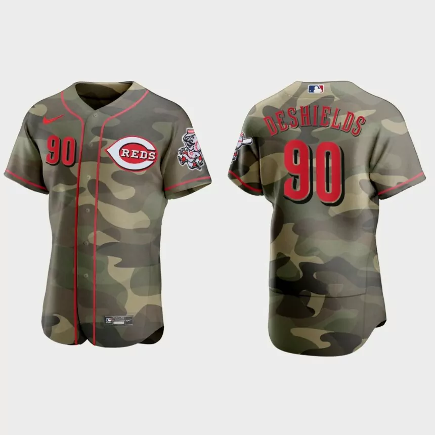 Delino DeShields Cincinnati Reds 2021 National Armed Forces Day Authentic Jersey – Camo