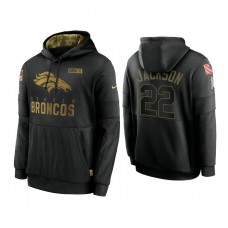 Denver Broncos #22 Kareem Jackson Black 2020 Salute to Service Sideline Performance Pullover Hoodie