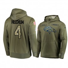 Denver Broncos #4 Case Keenum Olive Pullover Hoodie 2018 Salute To Service