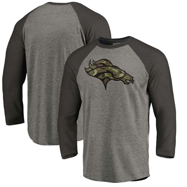 Denver Broncos NFL Pro Line By Fanatics Branded Black Gray Tri Blend 34-Sleeve T-Shirt