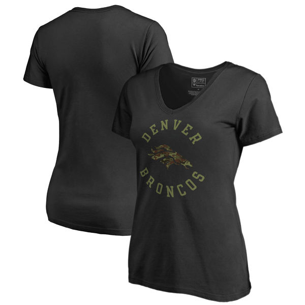 Denver Broncos NFL Pro Line By Fanatics Branded Women's Camo Collection Liberty Plus Size V Neck T-Shirt Black