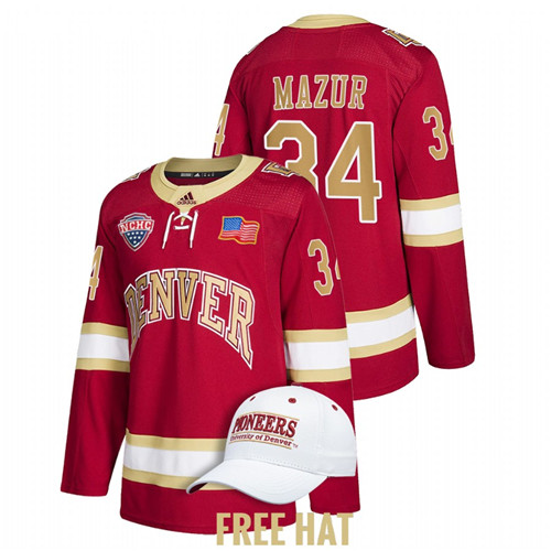 Denver Pioneers Carter Mazur College Hockey NCHC Jersey Crimson