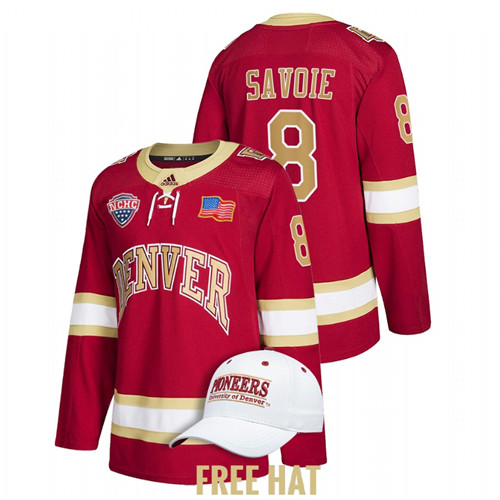 Denver Pioneers Carter Savoie 2022 NCAA Regional Finals Hockey Jersey Crimson