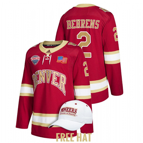 Denver Pioneers Sean Behrens 2022 NCAA Regional Finals Hockey Jersey Crimson
