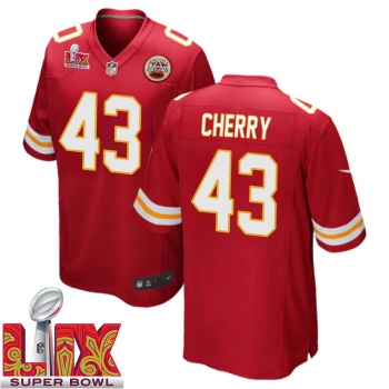 Deron Cherry No 43 Men Super Bowl LIX Kansas City Chiefs Home Game 2025 Jersey- Replica