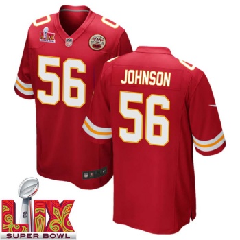 Derrick Johnson No 56 Men Super Bowl LIX Kansas City Chiefs Home Game 2025 Jersey- Replica