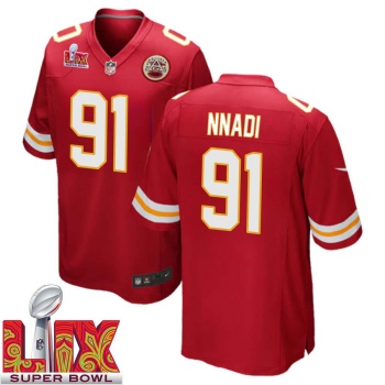 Derrick Nnadi No 91 Men Super Bowl LIX Kansas City Chiefs Home Game 2025 Jersey- Replica